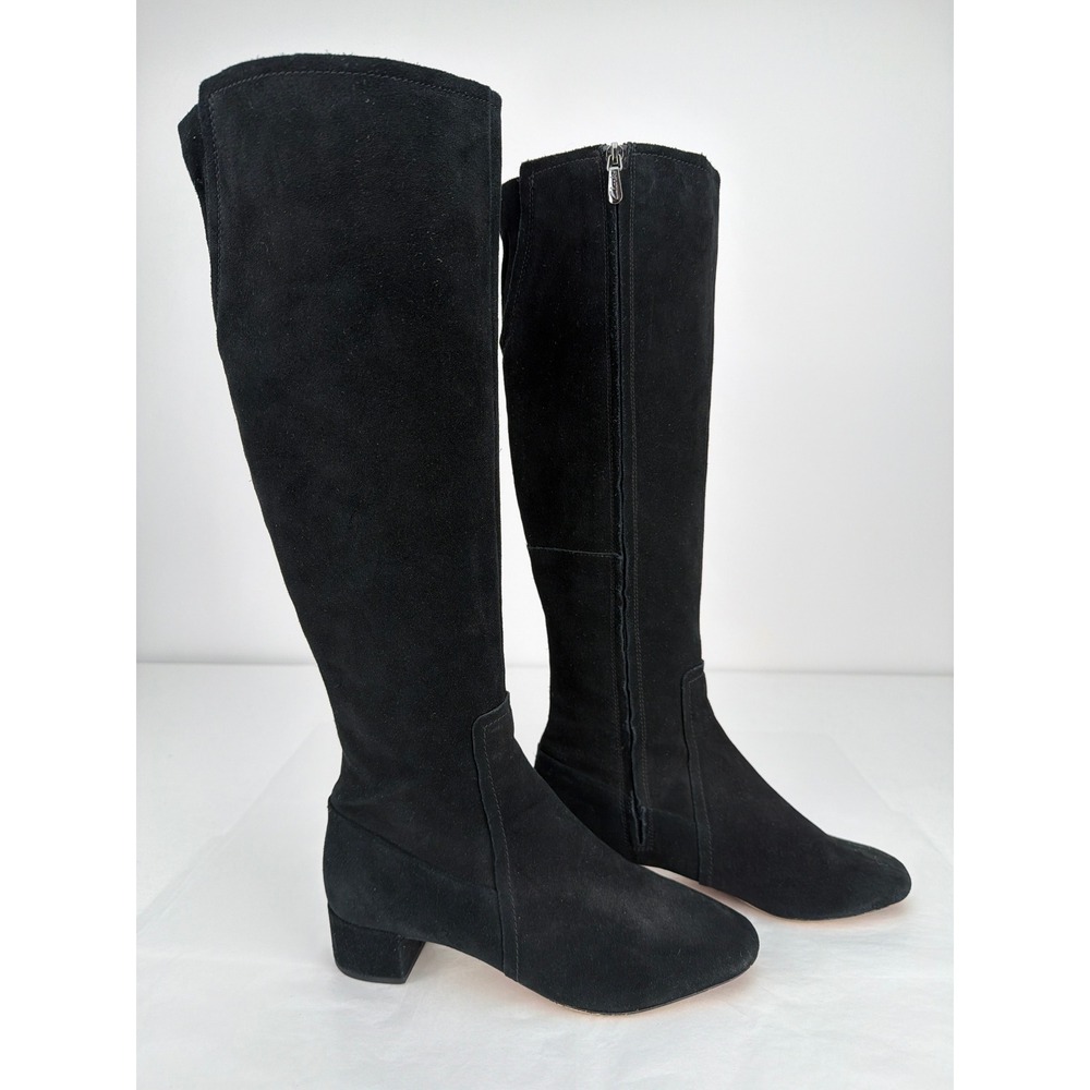 Clarks Suede Knee High Boots Womens 6 Black Zip Block Heel Minimalist Classic